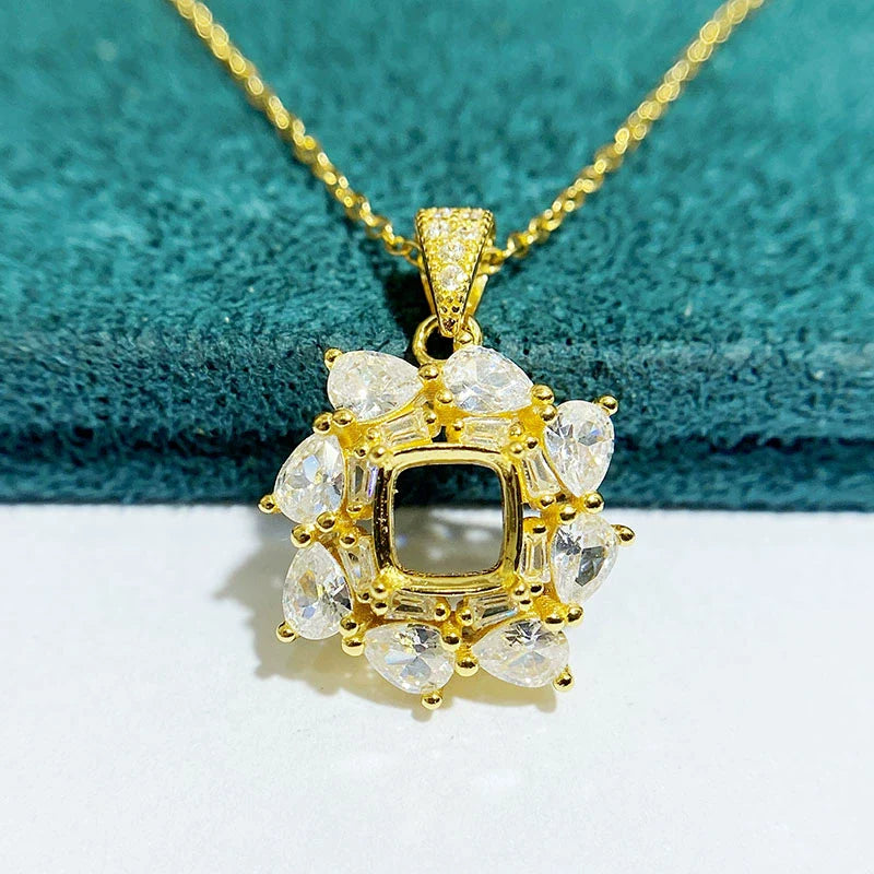 Cushion 6×6 mm S925 Sterling Silver Pendant Setting, Unset, Fashion Style, Light Luxury