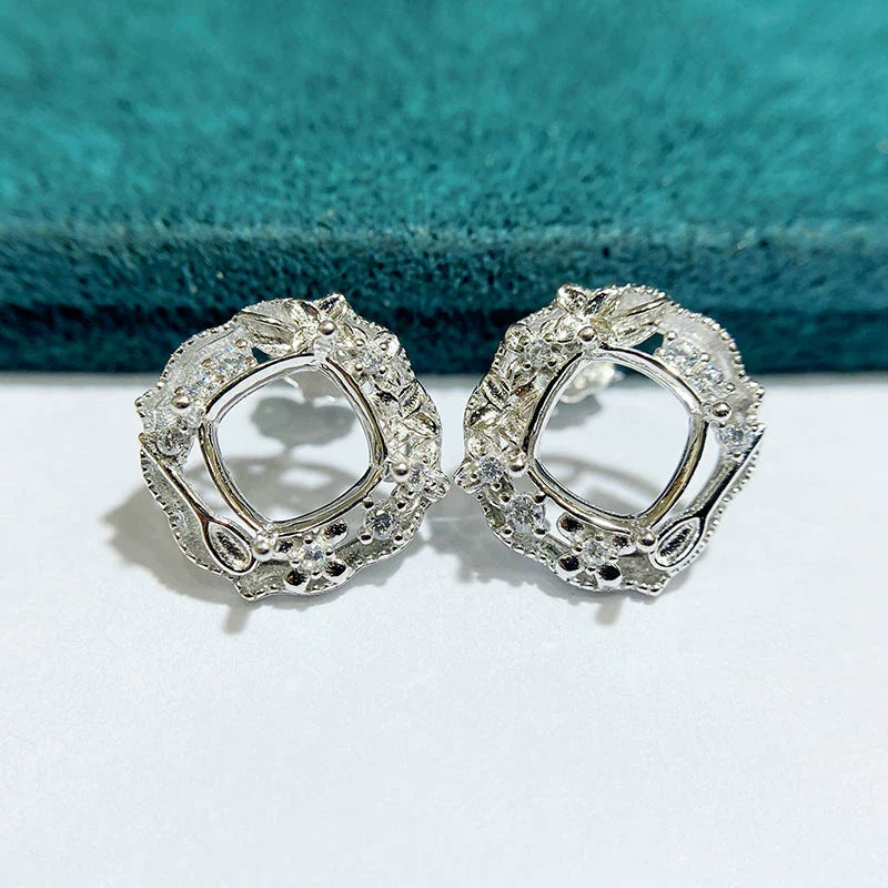 Cushion 8×8 mm S925 Sterling Silver Earring Setting, Unset