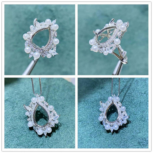 S925 Sterling Silver Pear 8×12 mm Pendant Setting for DIY Jewelry Making