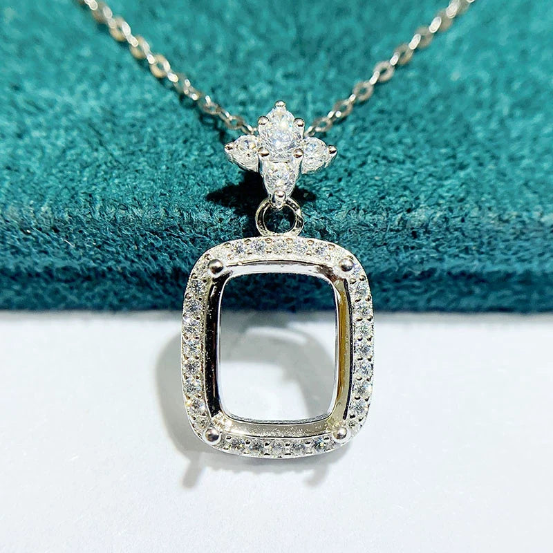 Chunky Cushion 9×11 mm S925 Sterling Silver Pendant Setting, Unset, For Women, Minimalist Style, Fashion Style
