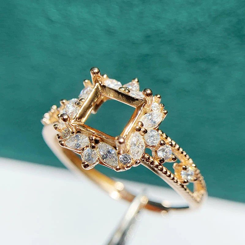 Square 6×6 mm S925 Sterling Silver Ring Setting, Adjustable, Unset, For Women, Fashion Style