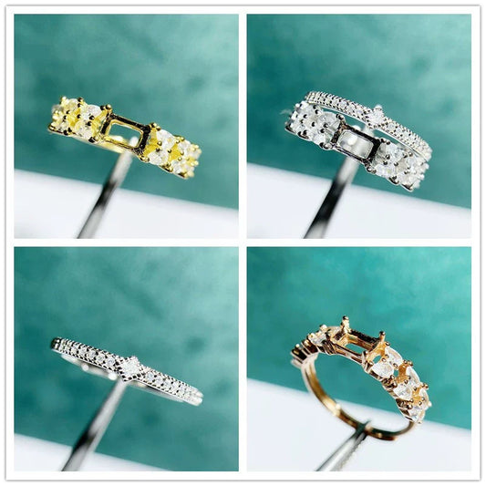 S925 Sterling Silver Square, Rectangle 4×6 mm, 6 mm Ring Setting for DIY Jewelry Making