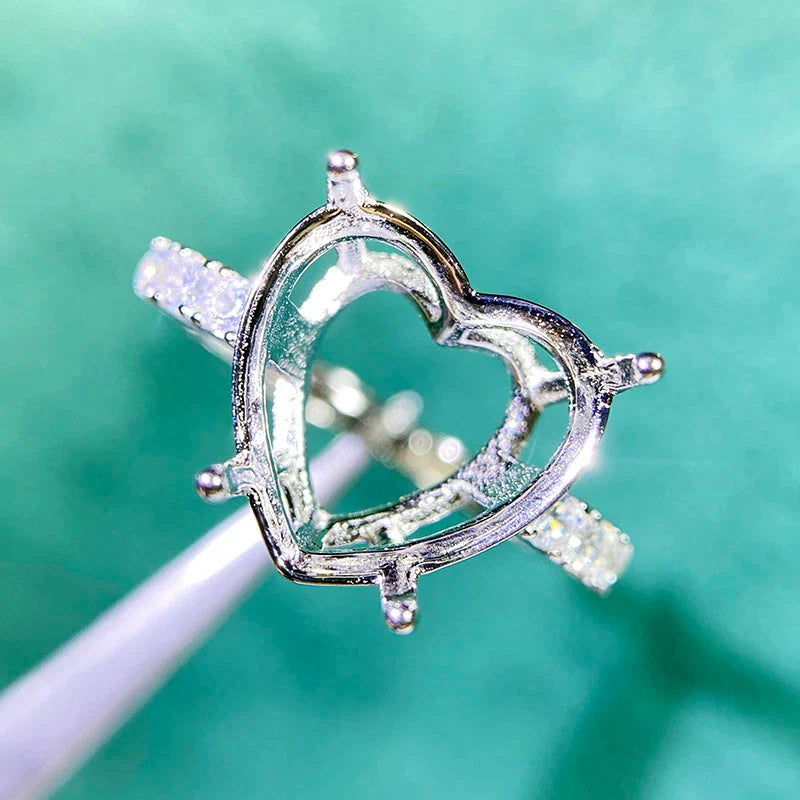 Heart 12×12 mm S925 Sterling Silver Ring Setting, Unset, For Women, Minimalist Style, Fashion Style