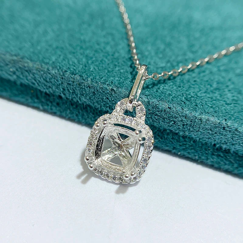 Cushion 7×7 mm S925 Sterling Silver Pendant Setting, Unset, For Women