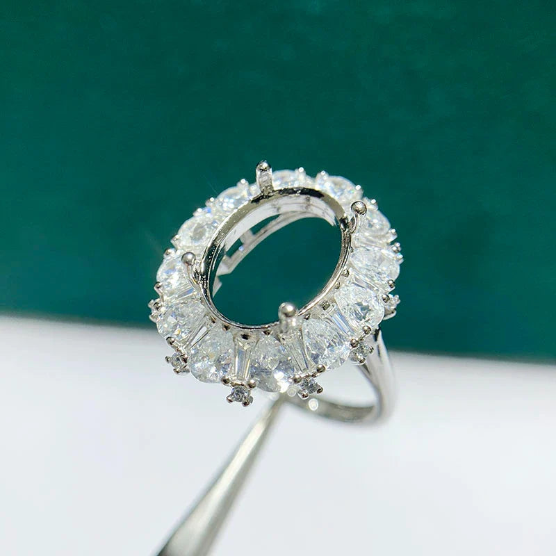 Oval 10×14 mm / 12×16 mm S925 Sterling Silver Ring Setting, Adjustable, Unset, For Women