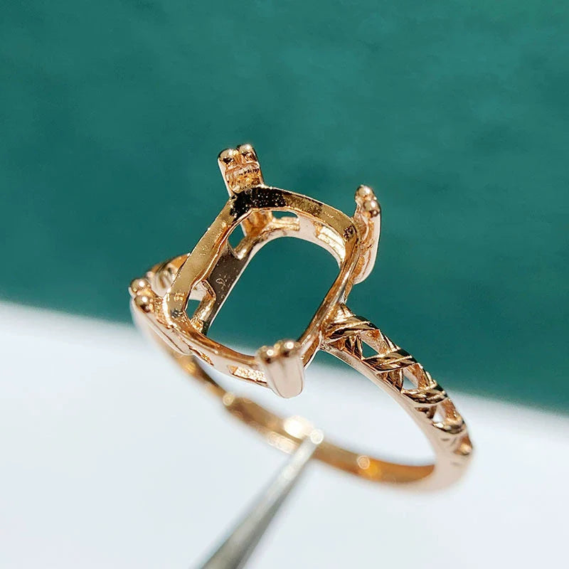 Cushion 8×10 mm S925 Sterling Silver Ring Setting, Adjustable, Unset, For Women, Minimalist Style, Fashion Style, Niche Design