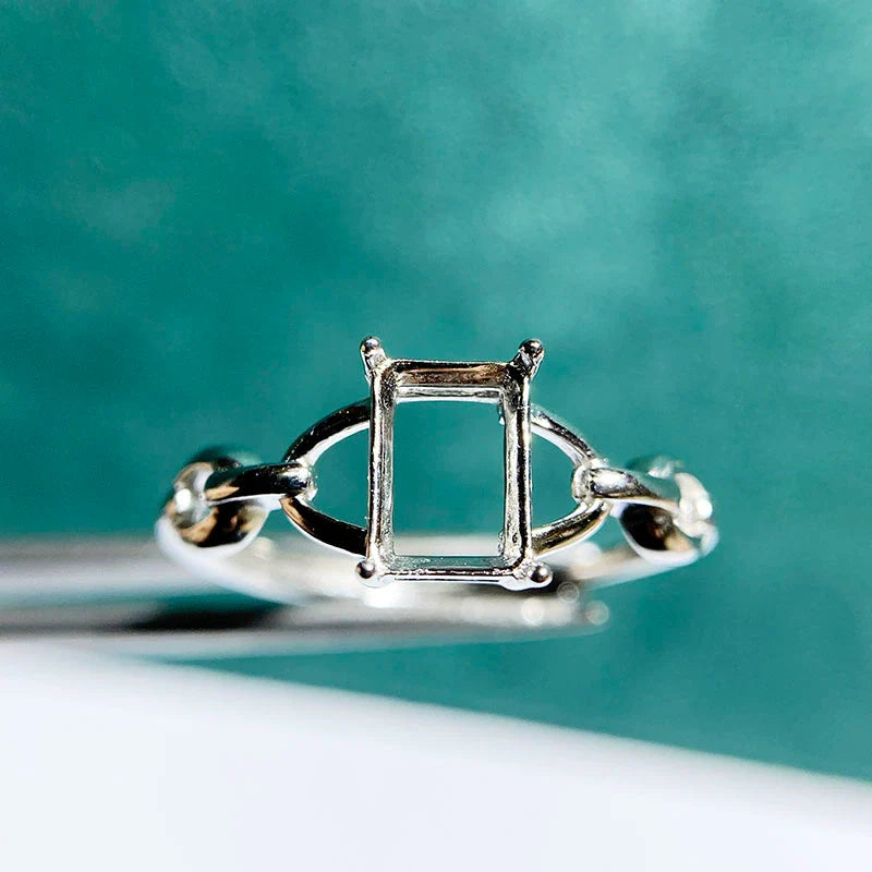 Rectangle 5×7 mm S925 Sterling Silver Ring Setting, Adjustable, Unset, For Women, Minimalist Style