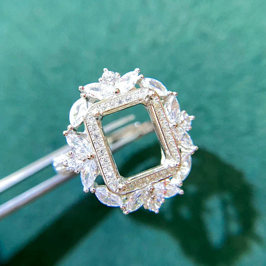 S925 Sterling Silver Rectangle 8×10 mm Ring Setting for DIY Jewelry Making