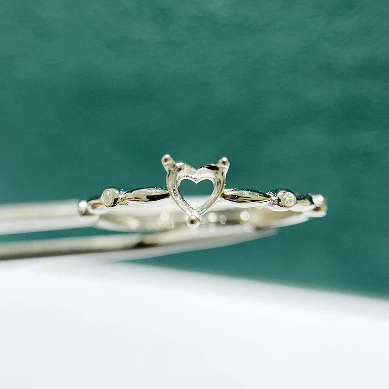 Heart 4×4 mm S925 Sterling Silver Ring Setting, Adjustable, Unset