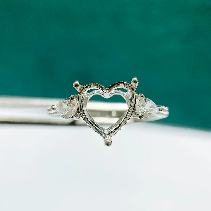 Heart 8×8 mm S925 Sterling Silver Ring Setting, Adjustable, Unset, Fashion Style