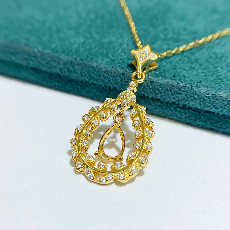 Pear 5×7 mm S925 Sterling Silver Pendant Setting, Unset, Fashion Style