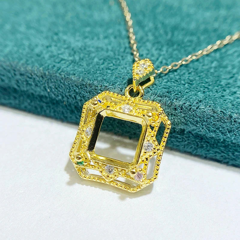 Square 8×8 mm S925 Sterling Silver Pendant Setting, Unset, For Women, Fashion Style