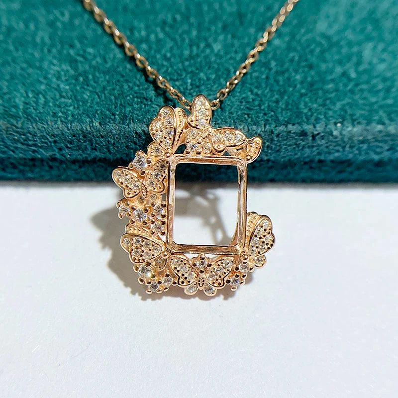 Rectangle 8×10 mm S925 Sterling Silver Pendant Setting, Unset, For Women