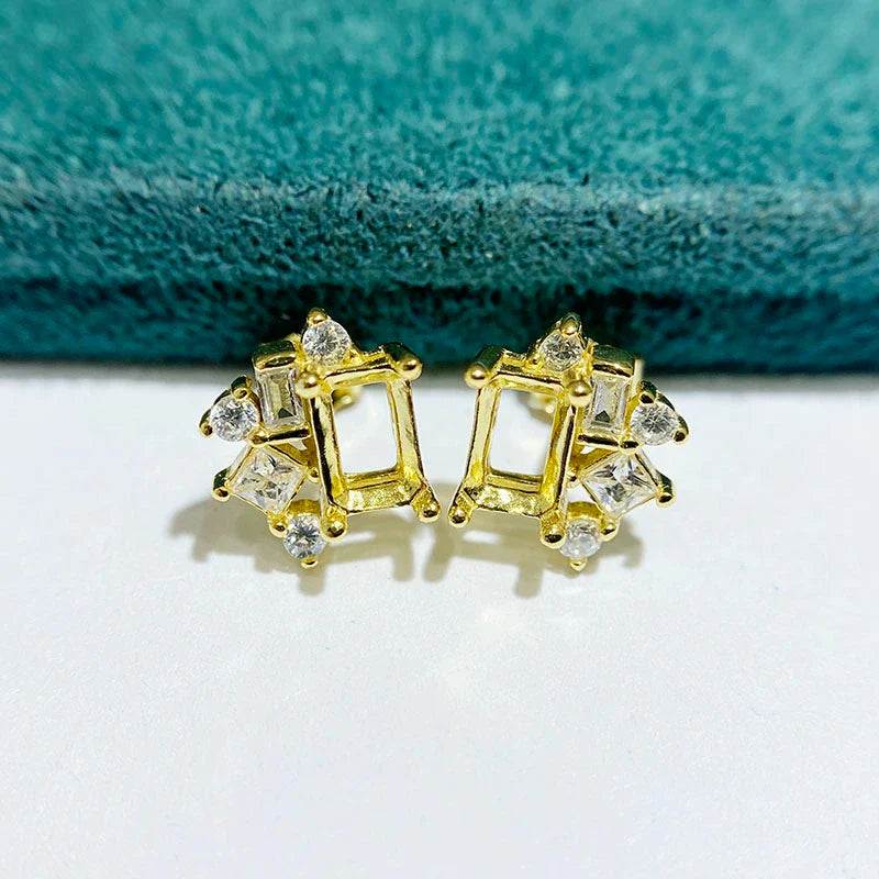 Rectangle 4×6 mm S925 Sterling Silver Earring Setting, Unset, For Women