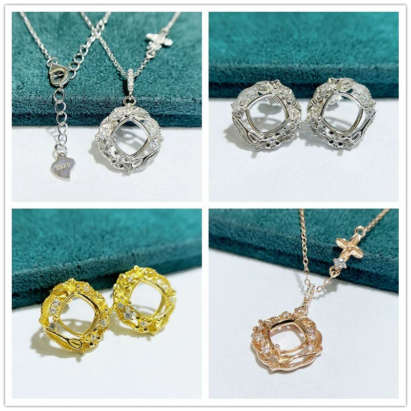 S925 Sterling Silver Square, Cushion 8×8 mm Earring Setting for DIY Jewelry Making