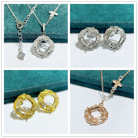 S925 Sterling Silver Square, Cushion 8×8 mm Earring Setting for DIY Jewelry Making