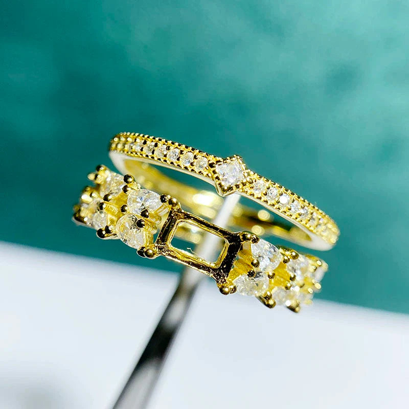 Rectangle 4×6 mm S925 Sterling Silver Ring Setting, Adjustable, Unset, For Women, Fashion Style