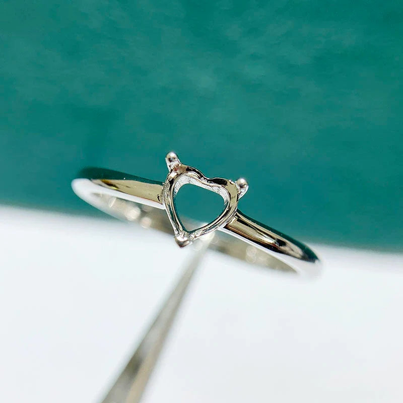 S925 Sterling Silver Heart 4 mm Ring Setting for DIY Jewelry Making