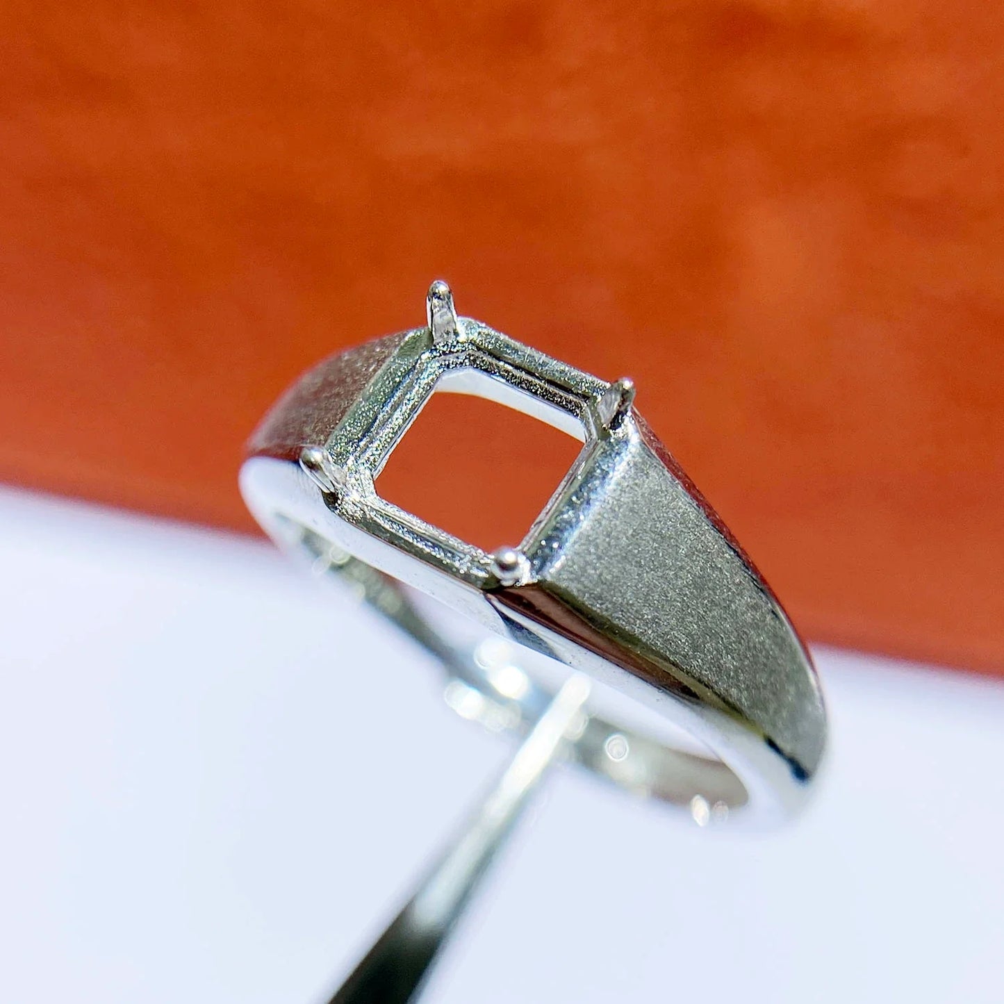 Square 4 mm / 6×6 mm S925 Sterling Silver Ring Setting, Matte Finish, Adjustable, Unset, For Men