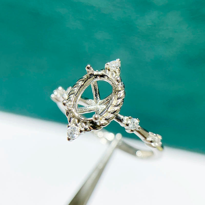 5×7mm Oval S925 Silver Adjustable Ring Setting for Gemstone Mounting