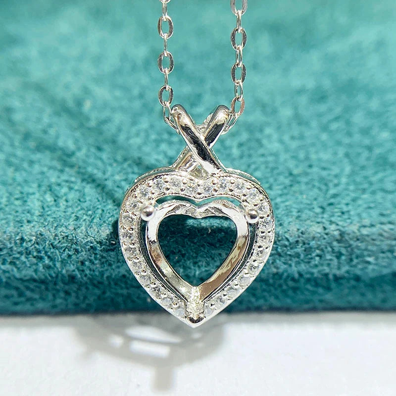 Heart 8×8 mm S925 Sterling Silver Pendant Setting, Unset, Vintage Style, Light Luxury
