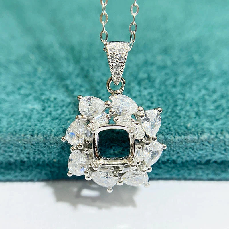 Cushion 6×6 mm S925 Sterling Silver Pendant Setting, Unset, Fashion Style, Light Luxury