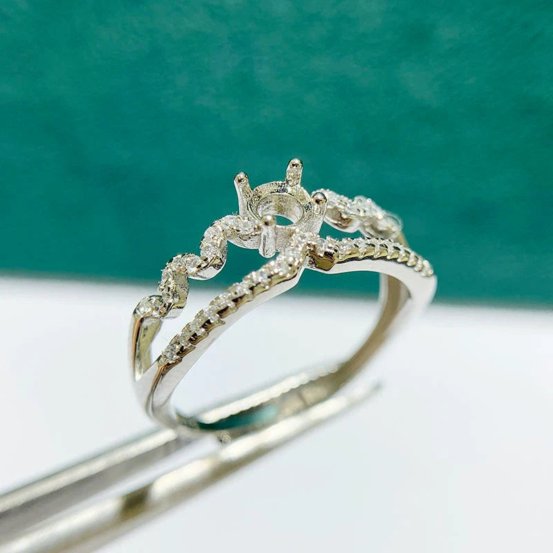 4×4 mm S925 Sterling Silver Ring Setting, Adjustable, Unset, For Women, Fashion Style