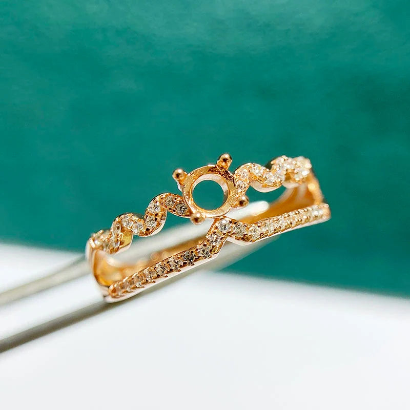 4×4 mm S925 Sterling Silver Ring Setting, Adjustable, Unset, For Women, Fashion Style