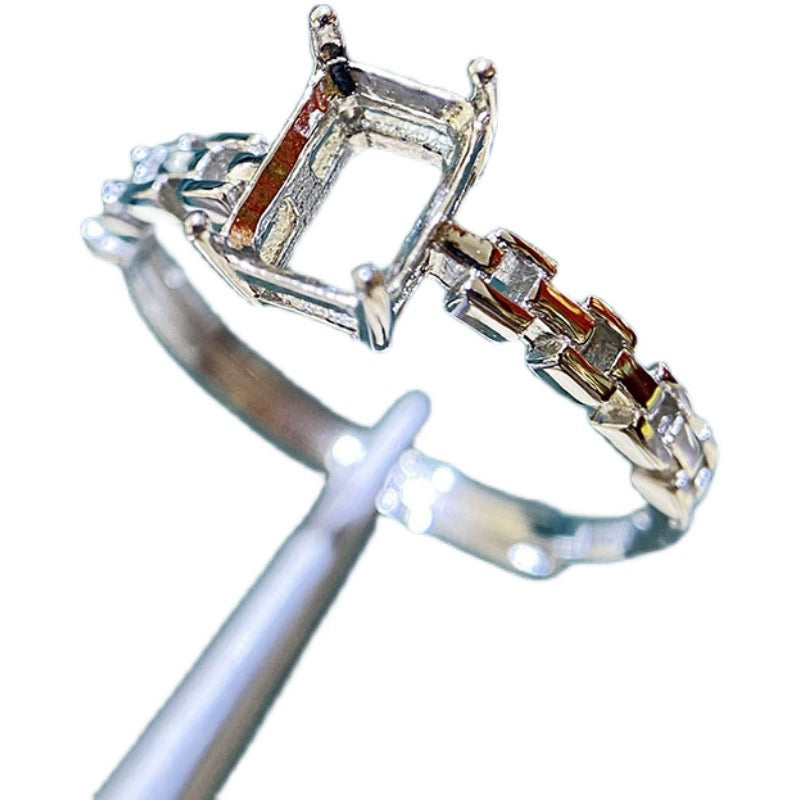 Rectangle 3×4 mm / 5×7 mm / 10×12 mm S925 Sterling Silver Adjustable Ring Setting, for Women, Unset Stone Mount, Empty Ring Setting, New Design Design