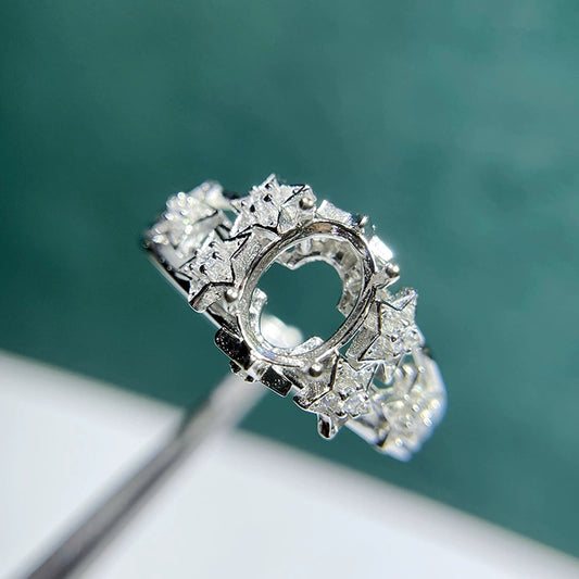 6×8mm / 7×9mm Oval S925 Silver Adjustable Star Ring Setting for Gemstone Mounting