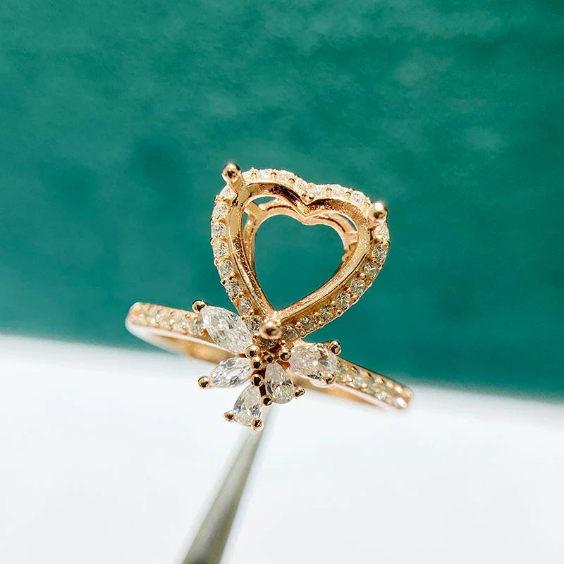 Heart 8×8 mm S925 Sterling Silver Ring Setting, Adjustable, Unset, Fashion Style