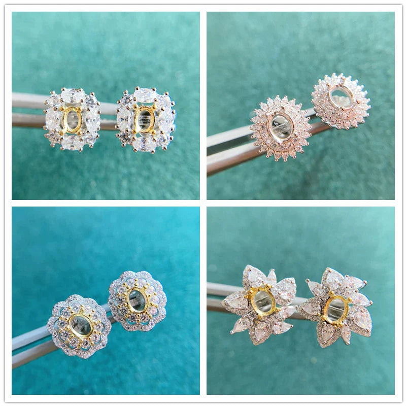 S925 Sterling Silver Oval 3×4 mm, 4×5 mm Earring Setting for DIY Jewelry Making