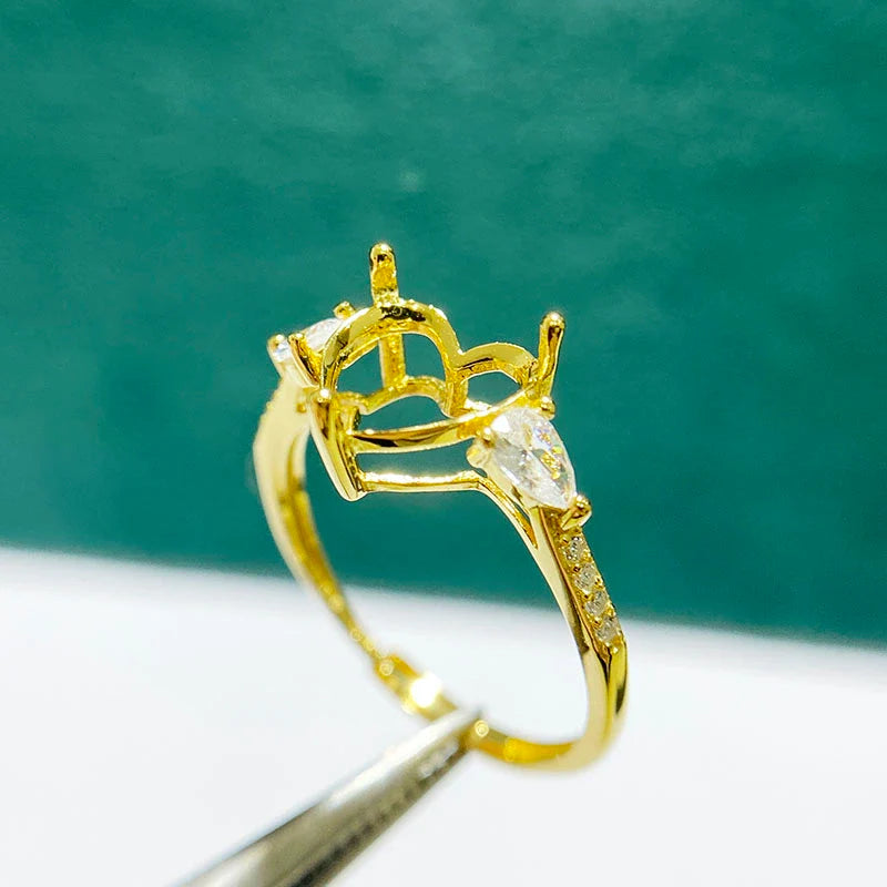 Heart 8×8 mm S925 Sterling Silver Ring Setting, Adjustable, Unset, Fashion Style