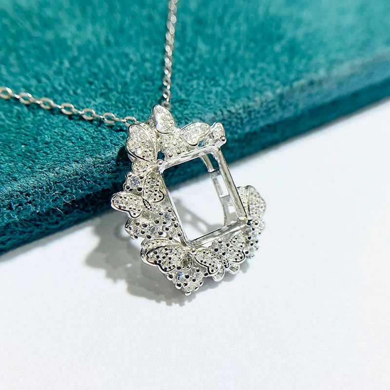 Rectangle 8×10 mm S925 Sterling Silver Pendant Setting, Unset, For Women