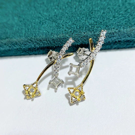 S925 Sterling Silver Round, Square 3 mm Earring Setting for DIY Jewelry Making