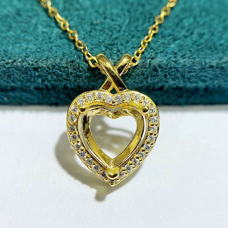 Heart 8×8 mm S925 Sterling Silver Pendant Setting, Unset, Vintage Style, Light Luxury