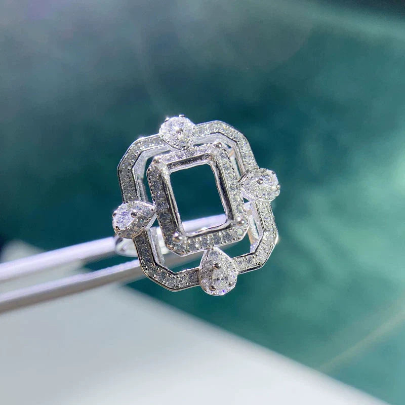 Rectangle 6×8 mm / 4×6 mm S925 Sterling Silver Jewelry Setting Set, Ring / Pendant / Earring, Adjustable, Unset, For Women