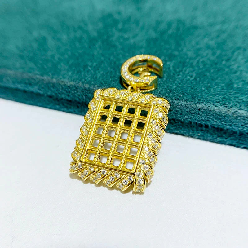 Square 3×3 mm S925 Sterling Silver Pendant Setting, Unset, Cluster Setting, Vintage Style, Light Luxury