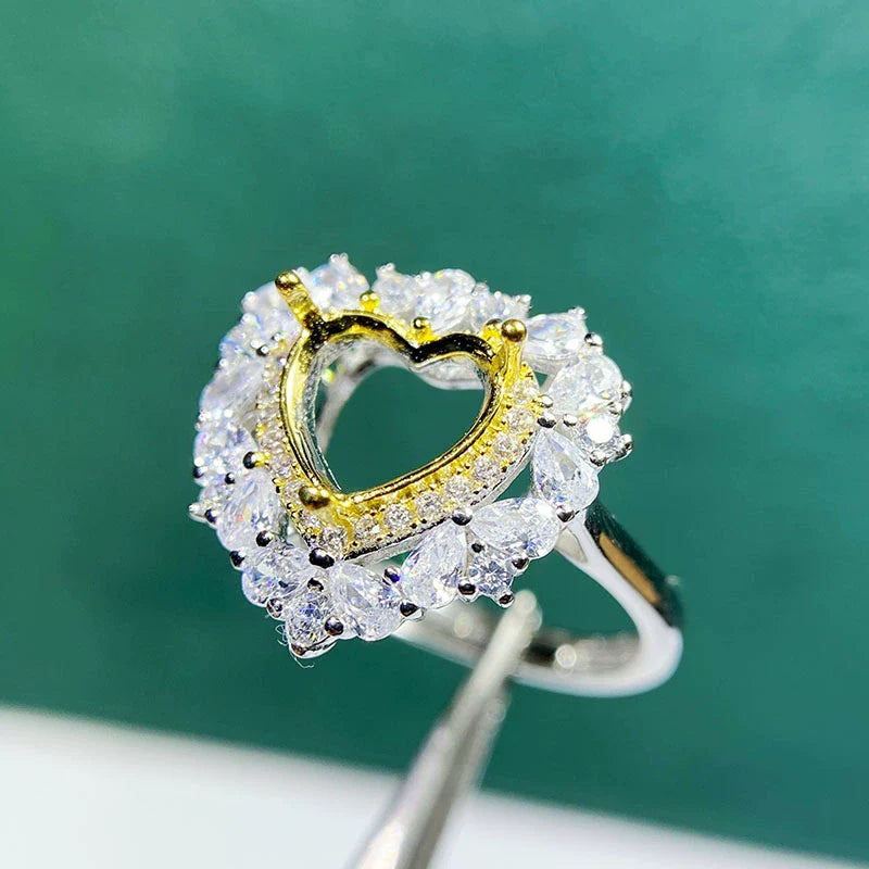 Heart 8×8 mm S925 Sterling Silver Ring Setting, Adjustable, Unset, For Women