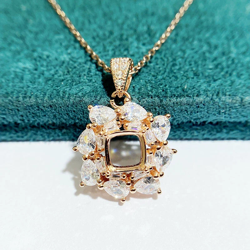 Cushion 6×6 mm S925 Sterling Silver Pendant Setting, Unset, Fashion Style, Light Luxury