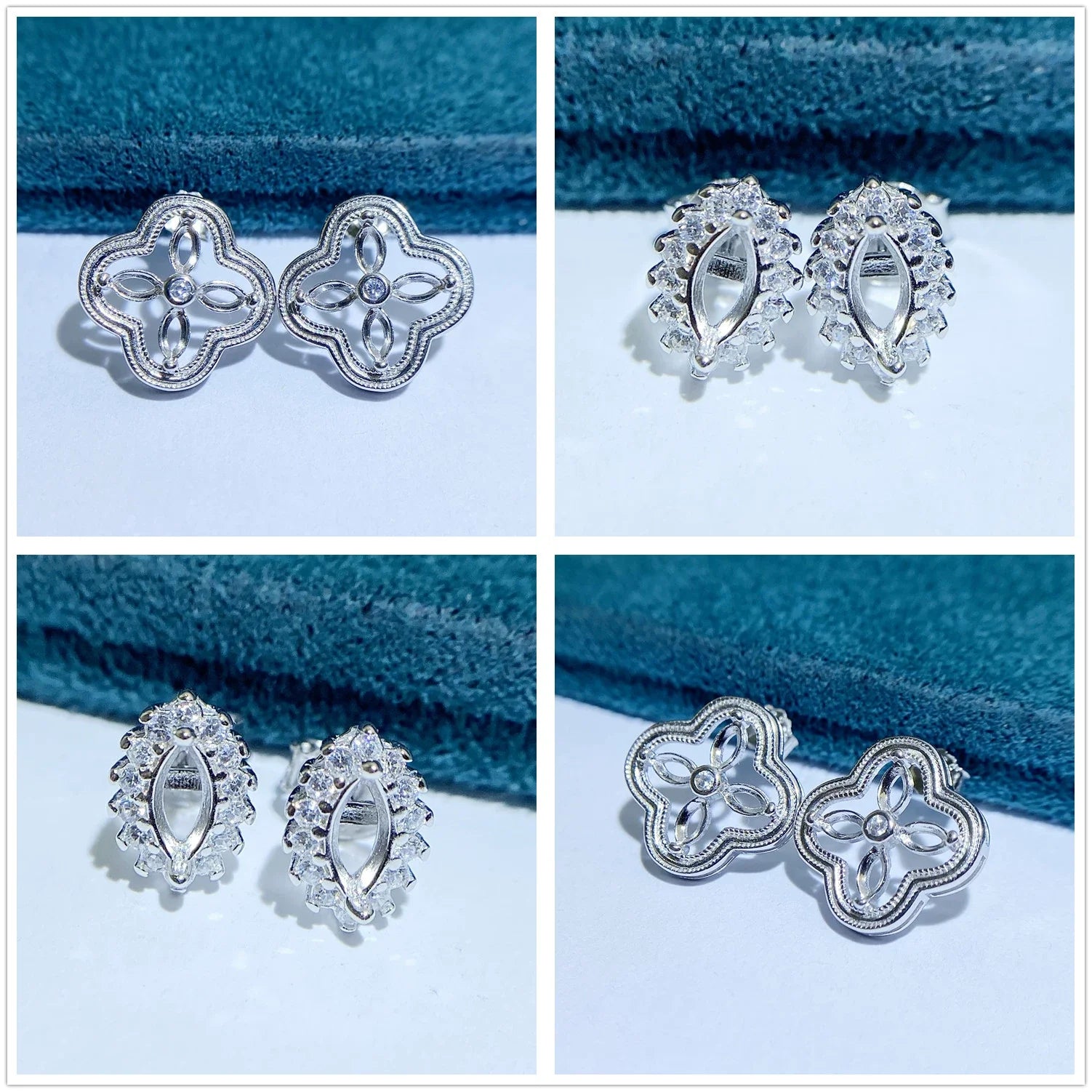 S925 Sterling Silver Marquise 2×4 mm, 3×6 mm Earring Setting for DIY Jewelry Making