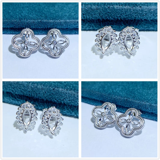 S925 Sterling Silver Marquise 2×4 mm, 3×6 mm Earring Setting for DIY Jewelry Making