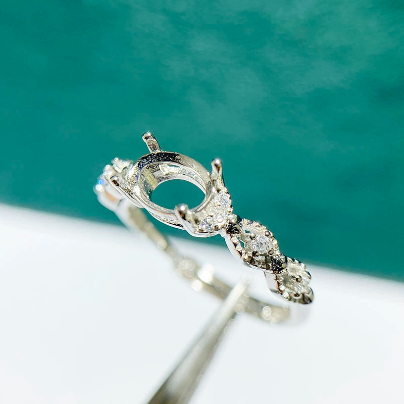 5×7mm Oval S925 Silver Adjustable Ring Setting for Gemstone Mounting