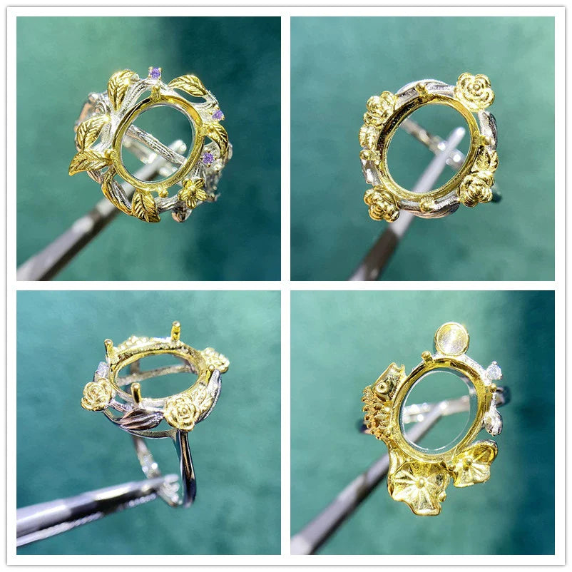 S925 Sterling Silver Oval 10×12 mm Ring Setting for DIY Jewelry Making