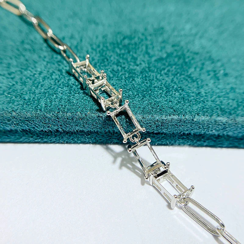 Rectangle 4×6 mm S925 Sterling Silver Jewelry Setting, Unset, For Women, Fashion Style