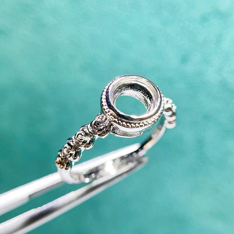 6×6 mm / 4×4 mm S925 Sterling Silver Ring Setting, Adjustable, Unset, For Women, Minimalist Style