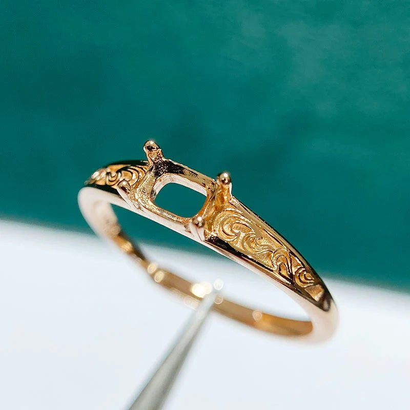 Chunky Cushion 4×5 mm S925 Sterling Silver Ring Setting, Adjustable, Unset, For Women, Vintage Style, Niche Design