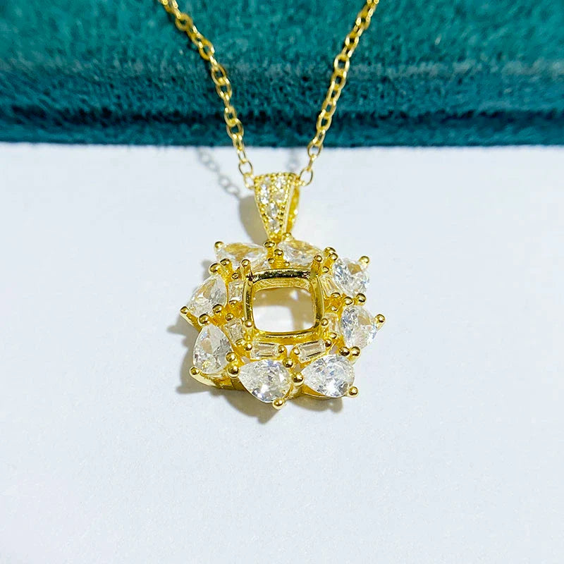 Cushion 6×6 mm S925 Sterling Silver Pendant Setting, Unset, Fashion Style, Light Luxury