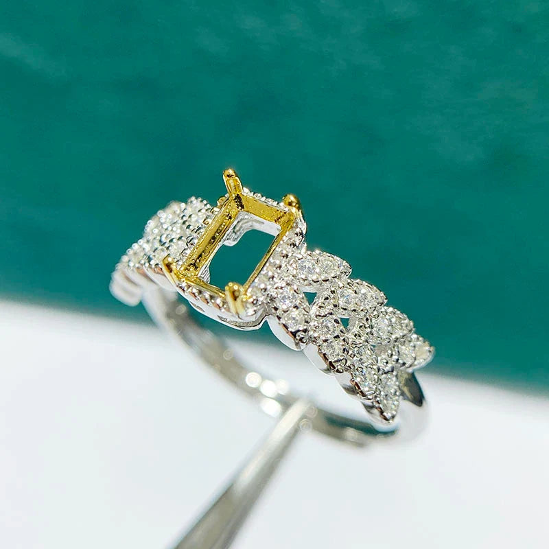 Rectangle 4×6 mm S925 Sterling Silver Ring Setting, Adjustable, Unset, For Women, Fashion Style, Light Luxury