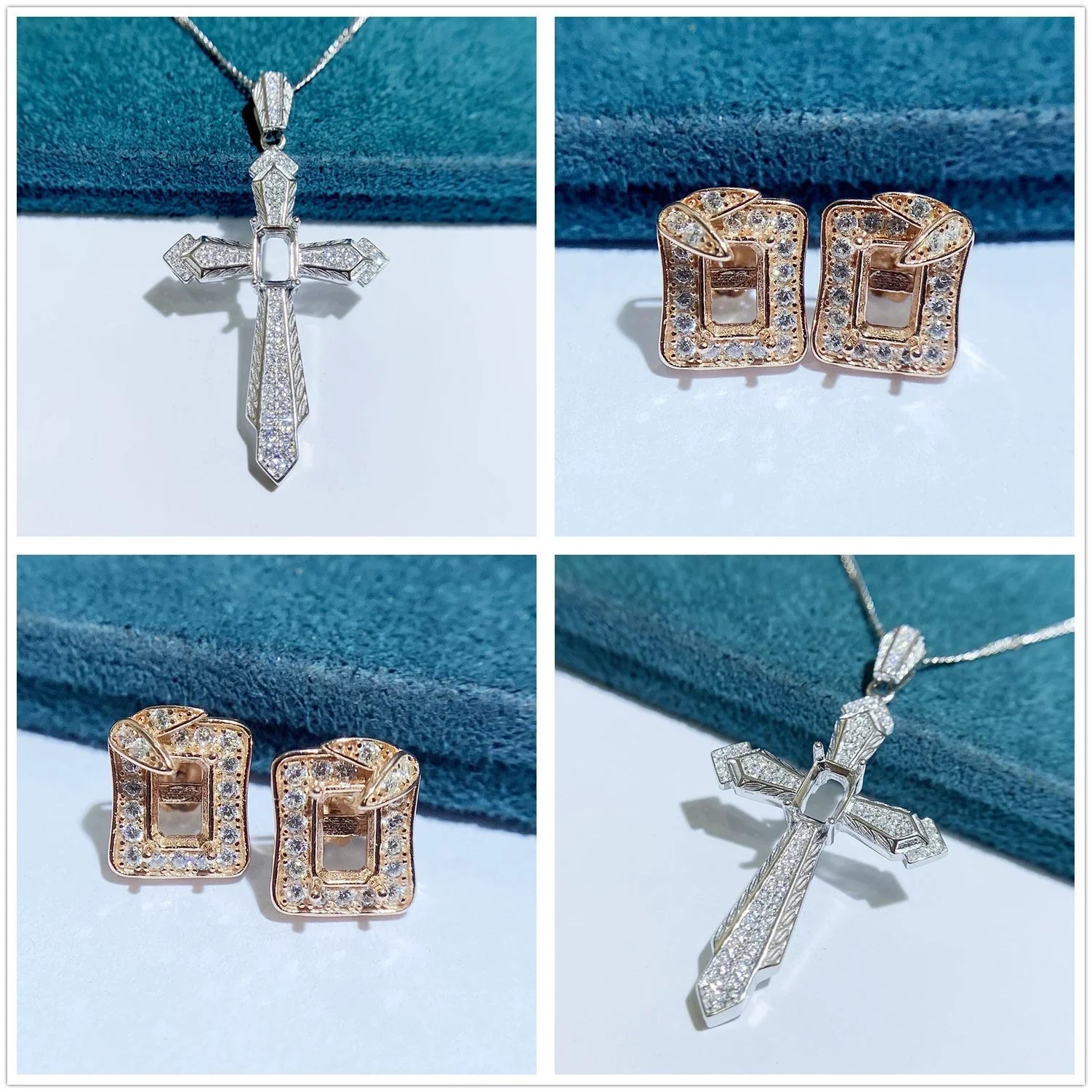 S925 Sterling Silver Rectangle 4×6 mm Earring Setting